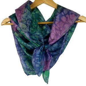 Hand Dyed Scarf Watercolor Design Lightweight Elegant 100% Silk Breathable Luxe